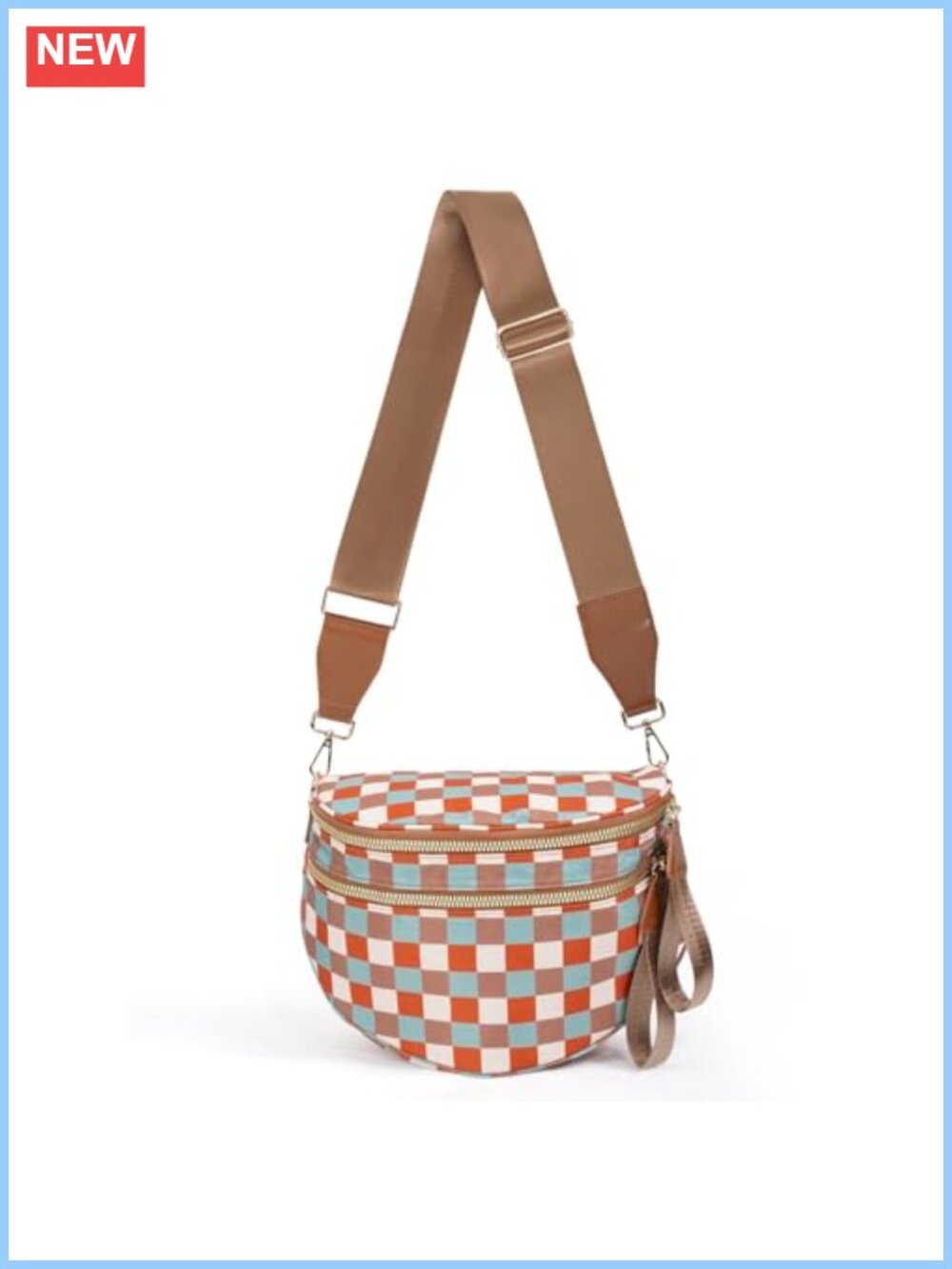 Nylon Crossbody Bag Expandable Plaid Belt Bag Multi-Pocket Fanny Pack